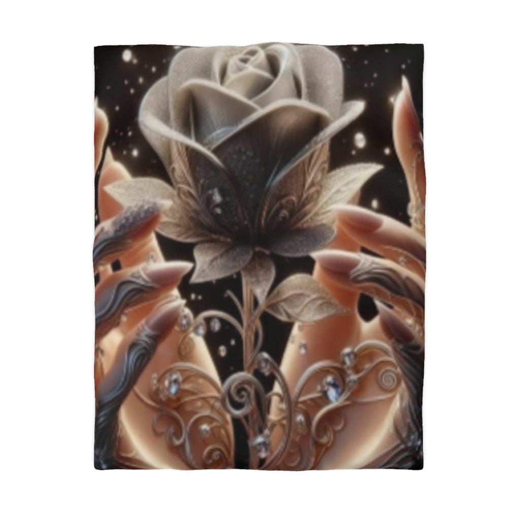 Black Rose Fantasy Duvet Cover — Elegant Floral Microfiber Bedding