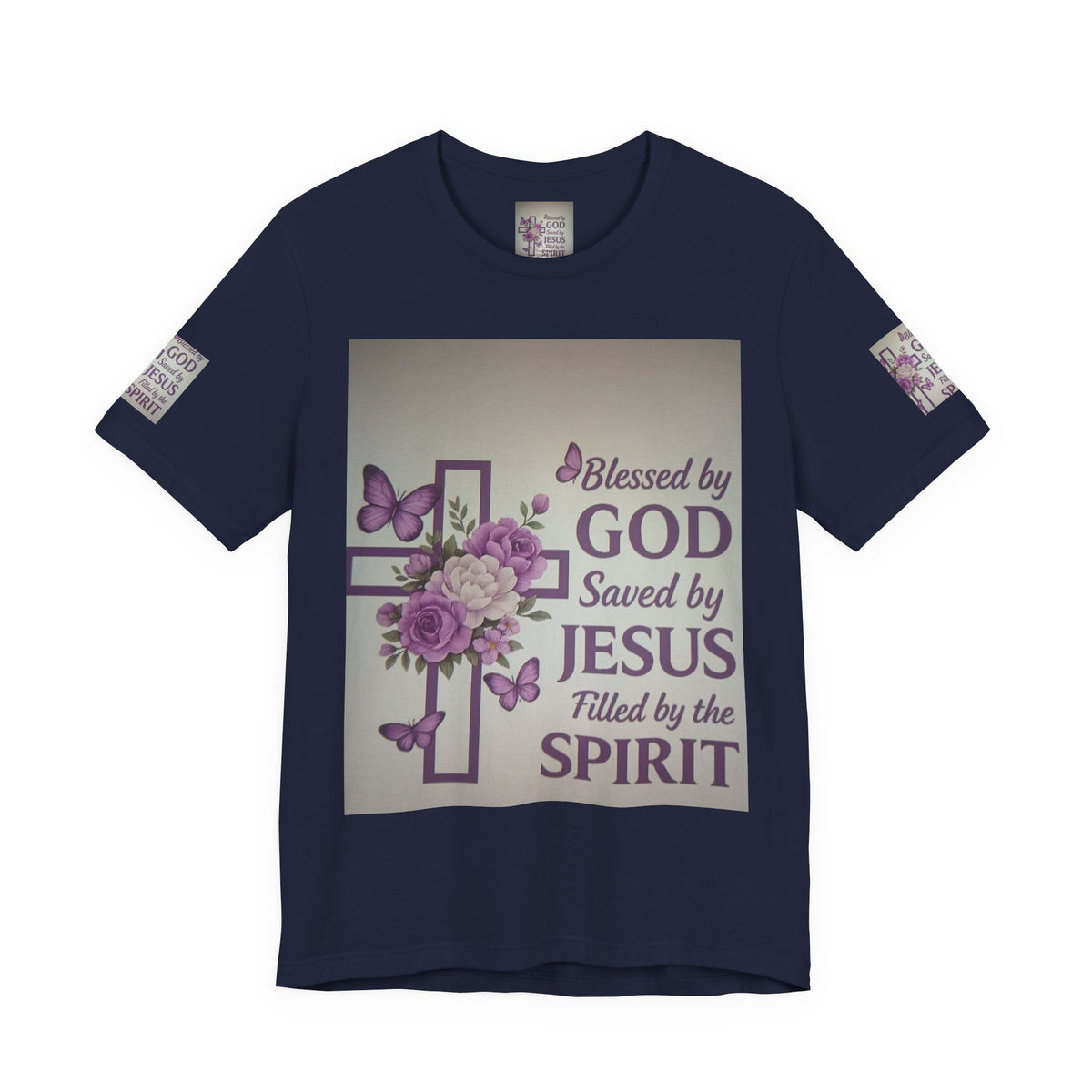 Blessed by God Christian T-Shirt — "Blessed by God, Saved by Jesus, Filled by the Spirit"