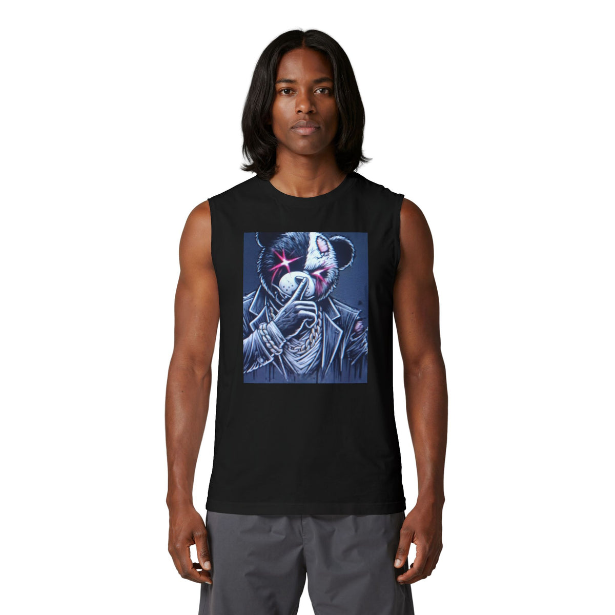 Mystery Bear Mask Muscle Tank — Dark Neon Graphic Tank Top