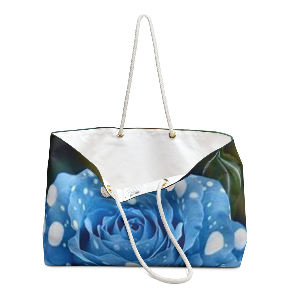 Blue Polka Dot Rose Weekender Bag — Floral Travel Tote