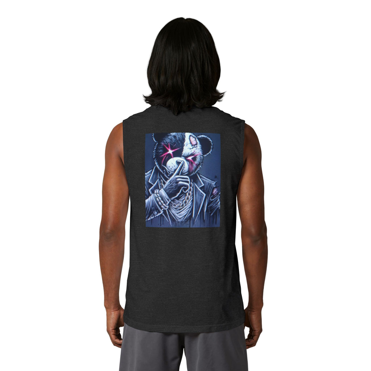 Mystery Bear Mask Muscle Tank — Dark Neon Graphic Tank Top