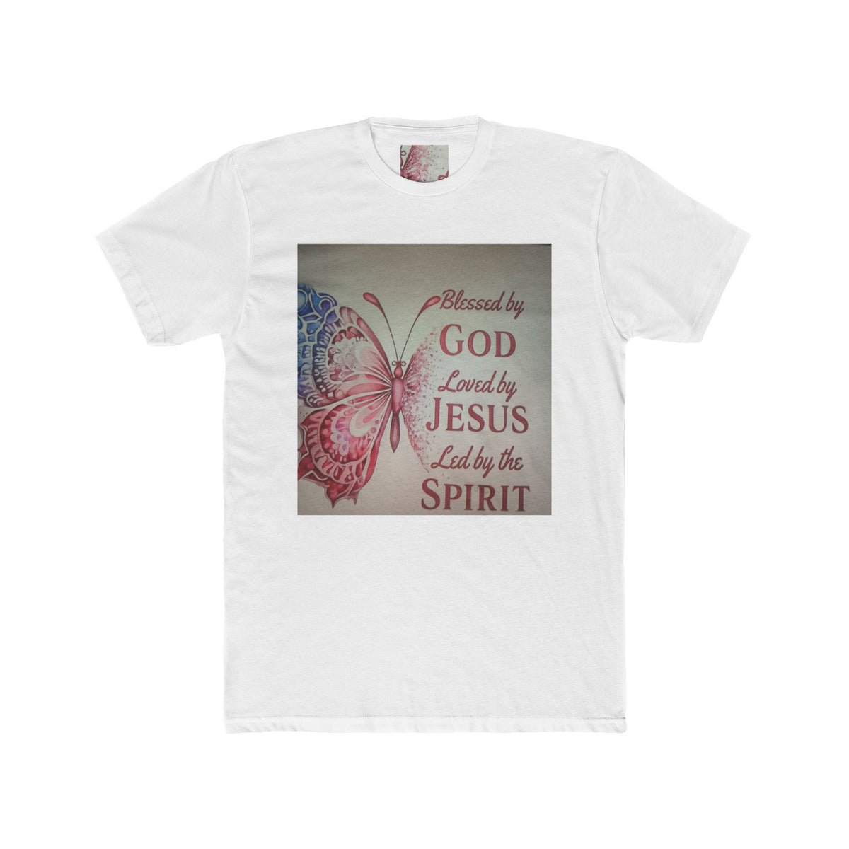 Blessed by God Butterfly Tee — "Blessed by God, Loved by Jesus, Led by the Spirit" Christian T-Shirt