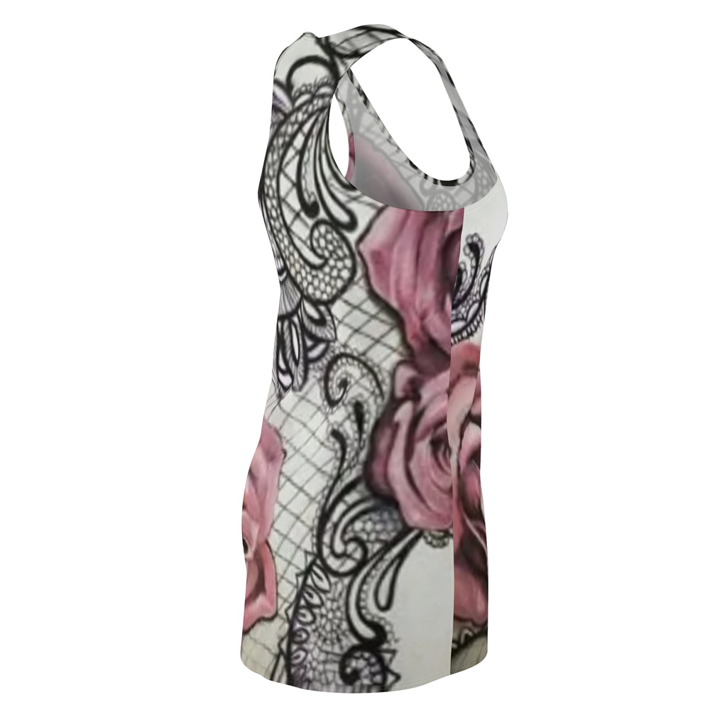 Racerback Dress — Pink Rose Lace Tattoo All-Over Print