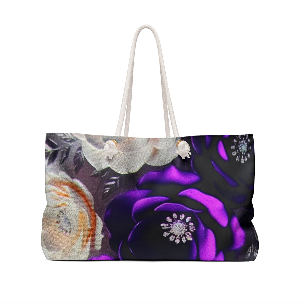 Floral Nightscape Weekender Bag – Purple & Cream Rose Travel Tote