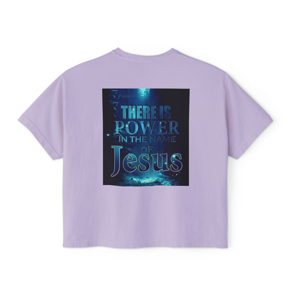 Christian Boxy Tee — "There Is Power in the Name of Jesus" Inspirational Women's Shirt