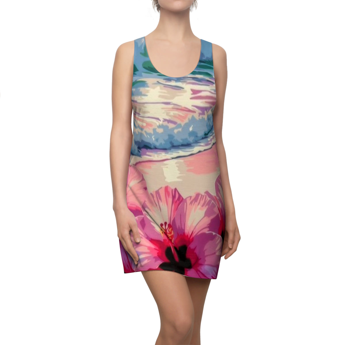 Tropical Hibiscus Racerback Dress — Beach Sunset Floral Print