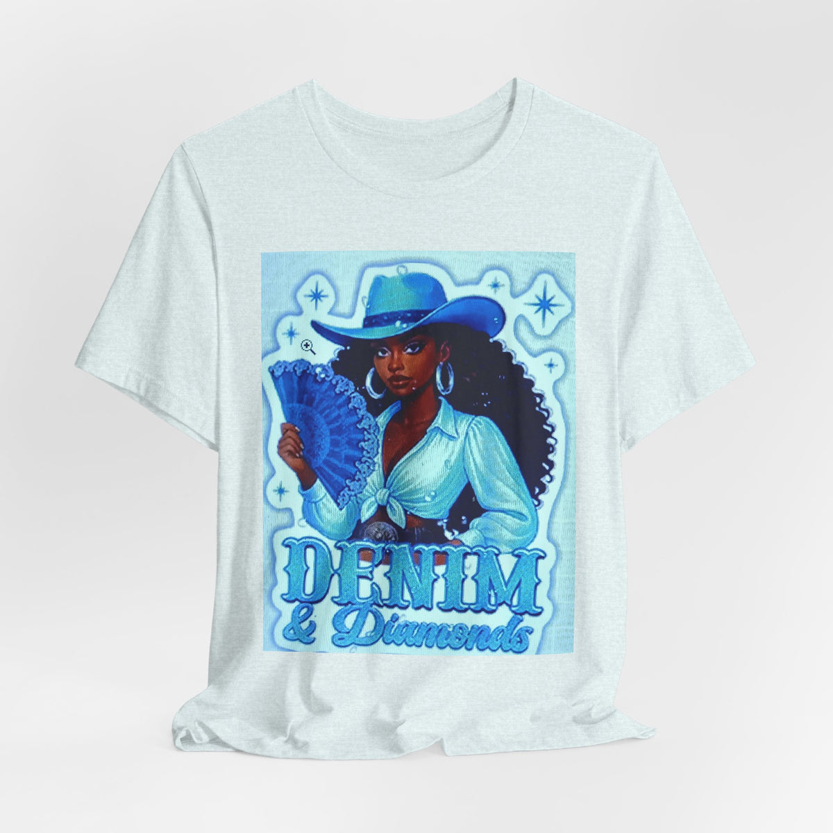 Denim & Diamonds Graphic T‑Shirt — Retro Blue Cowgirl Design
