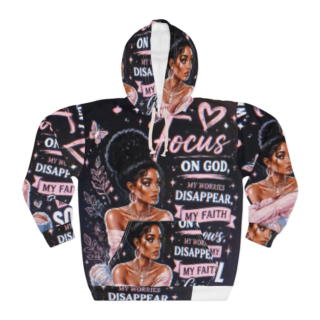 Faith Focus Hoodie — "Focus on God" Inspirational All-Over Print Pullover