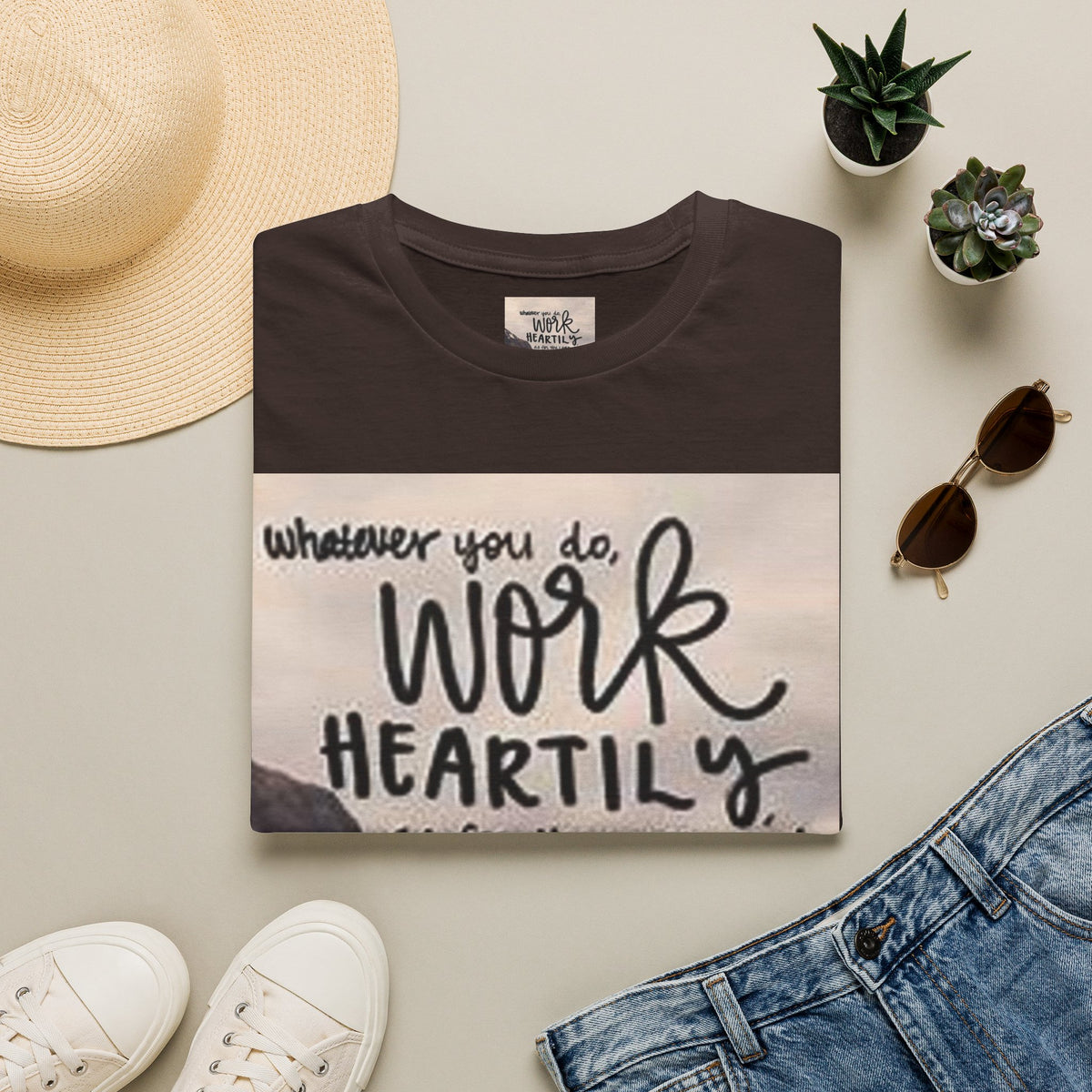 Work Heartily T-Shirt — Inspirational Christian Verse Tee (Colossians 3:23)