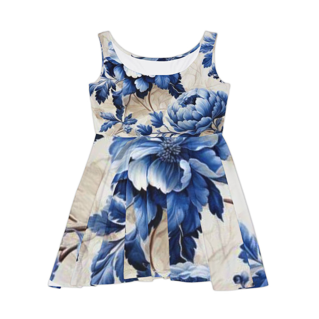 Blue Floral Skater Dress — Vintage Peony AOP Sundress