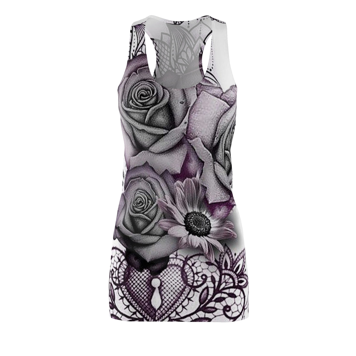 Floral Lace Heart Racerback Dress — Gothic Rose All-Over Print