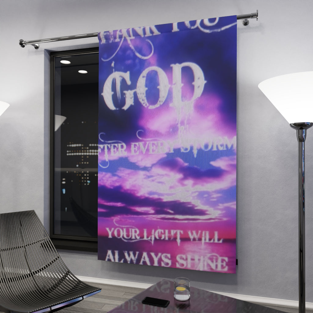 Religious Window Curtain - 'Thank You God' Inspirational Faith Decor