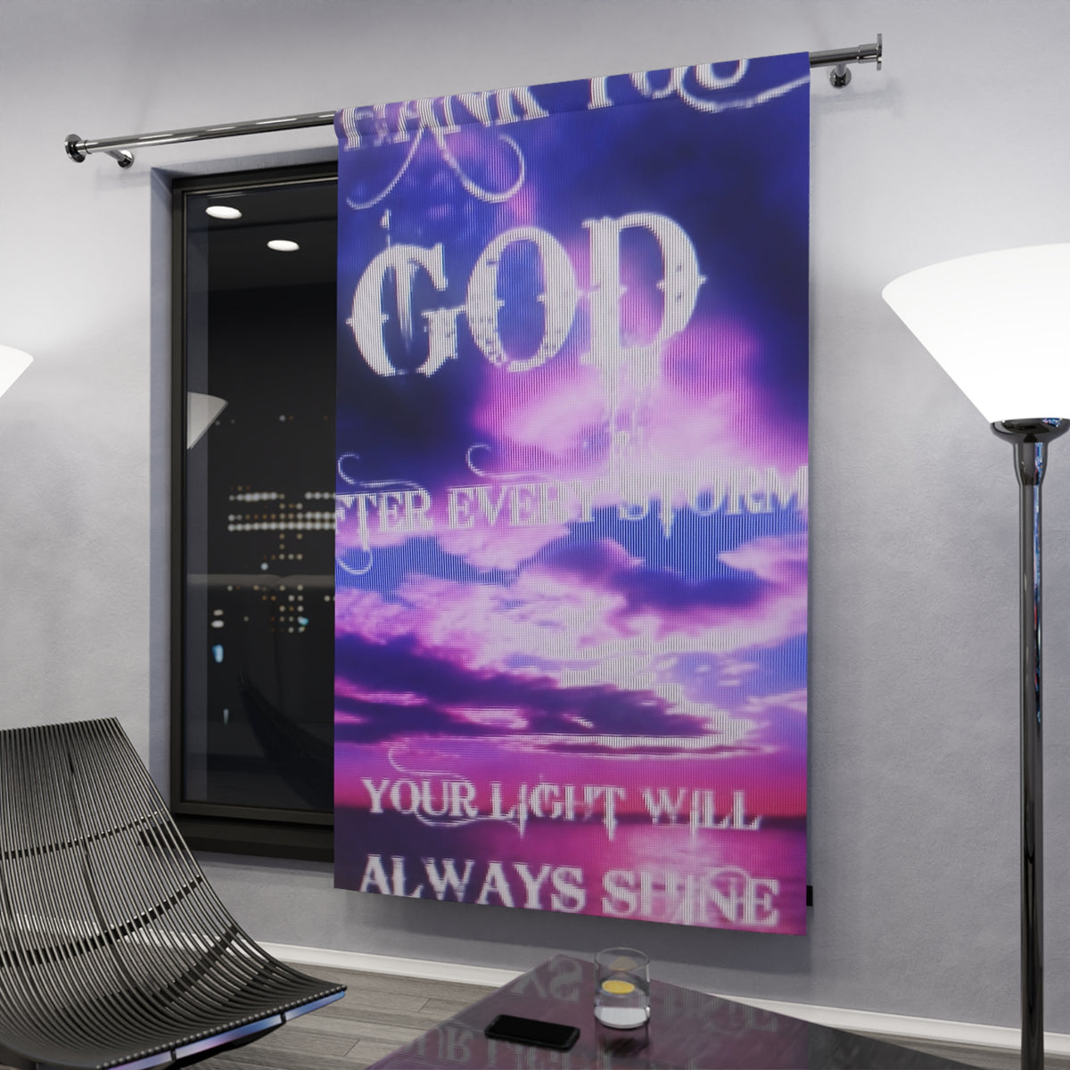Religious Window Curtain - 'Thank You God' Inspirational Faith Decor