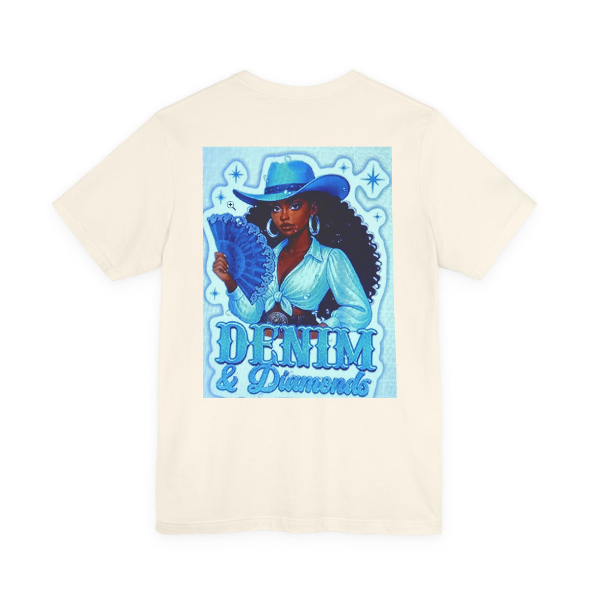 Denim & Diamonds Graphic T‑Shirt — Retro Blue Cowgirl Design