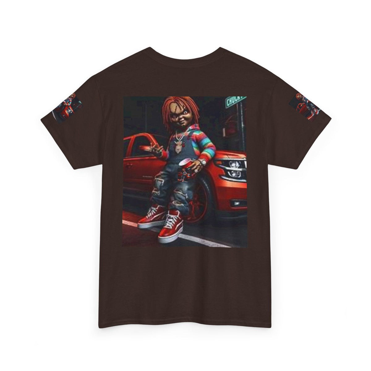 Horror Chucky Graphic Tee — Retro Red Car Street-Chill T-Shirt