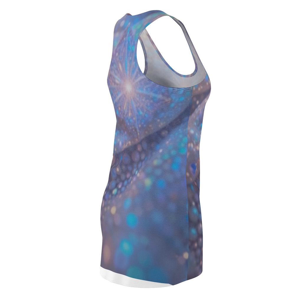 Galaxy Bloom Racerback Dress — Blue Cosmic Mandala All-Over Print
