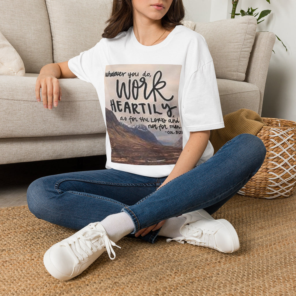 Work Heartily T-Shirt — Inspirational Christian Verse Tee (Colossians 3:23)