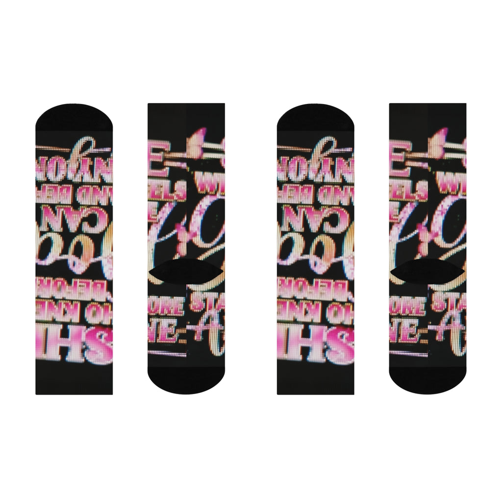 Cushioned Crew Socks — Retro Pink Script Motivational Graphic