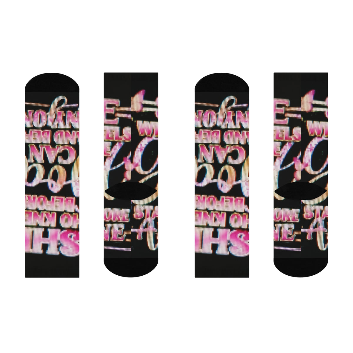 Cushioned Crew Socks — Retro Pink Script Motivational Graphic