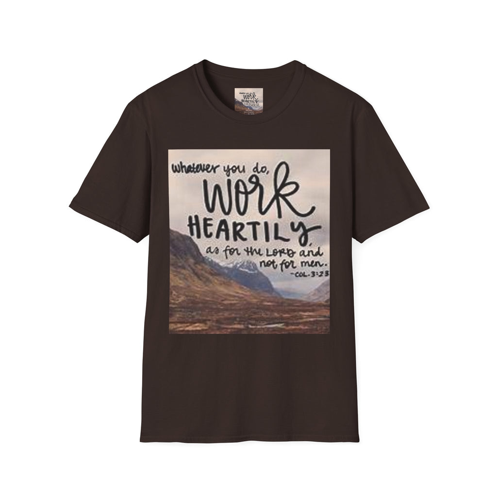 Work Heartily T-Shirt — Inspirational Christian Verse Tee (Colossians 3:23)