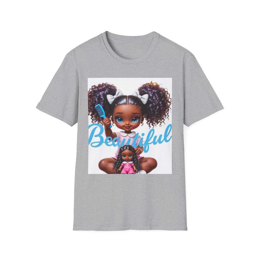 T-Shirt — "Beautiful" Cute Curly-Haired Doll Illustration Tee