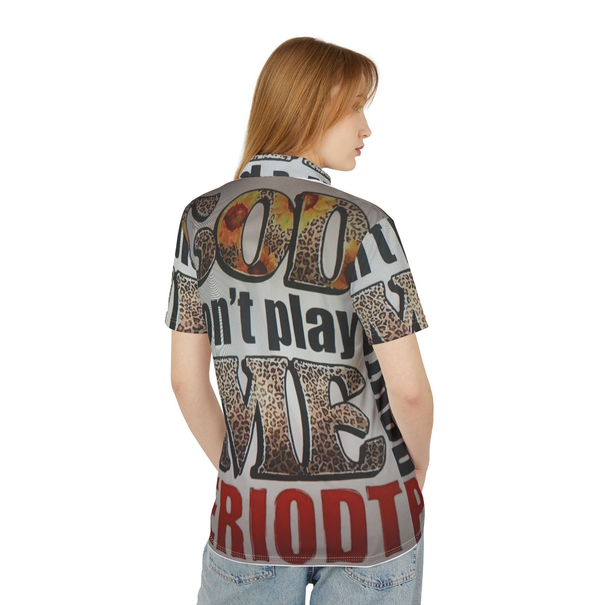 Polo Shirt — "Don't Play Me Periodt" Leopard Graphic