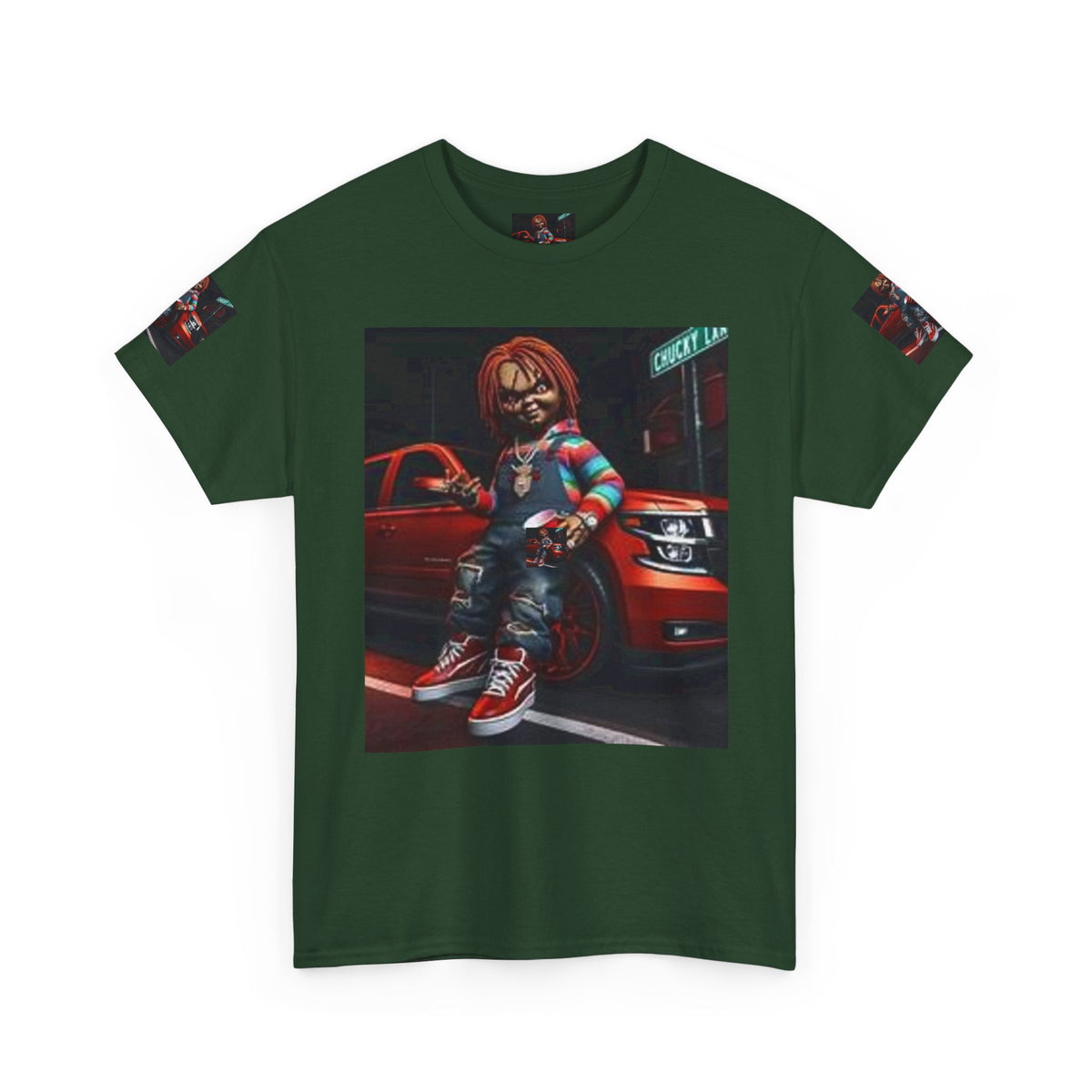 Horror Chucky Graphic Tee — Retro Red Car Street-Chill T-Shirt