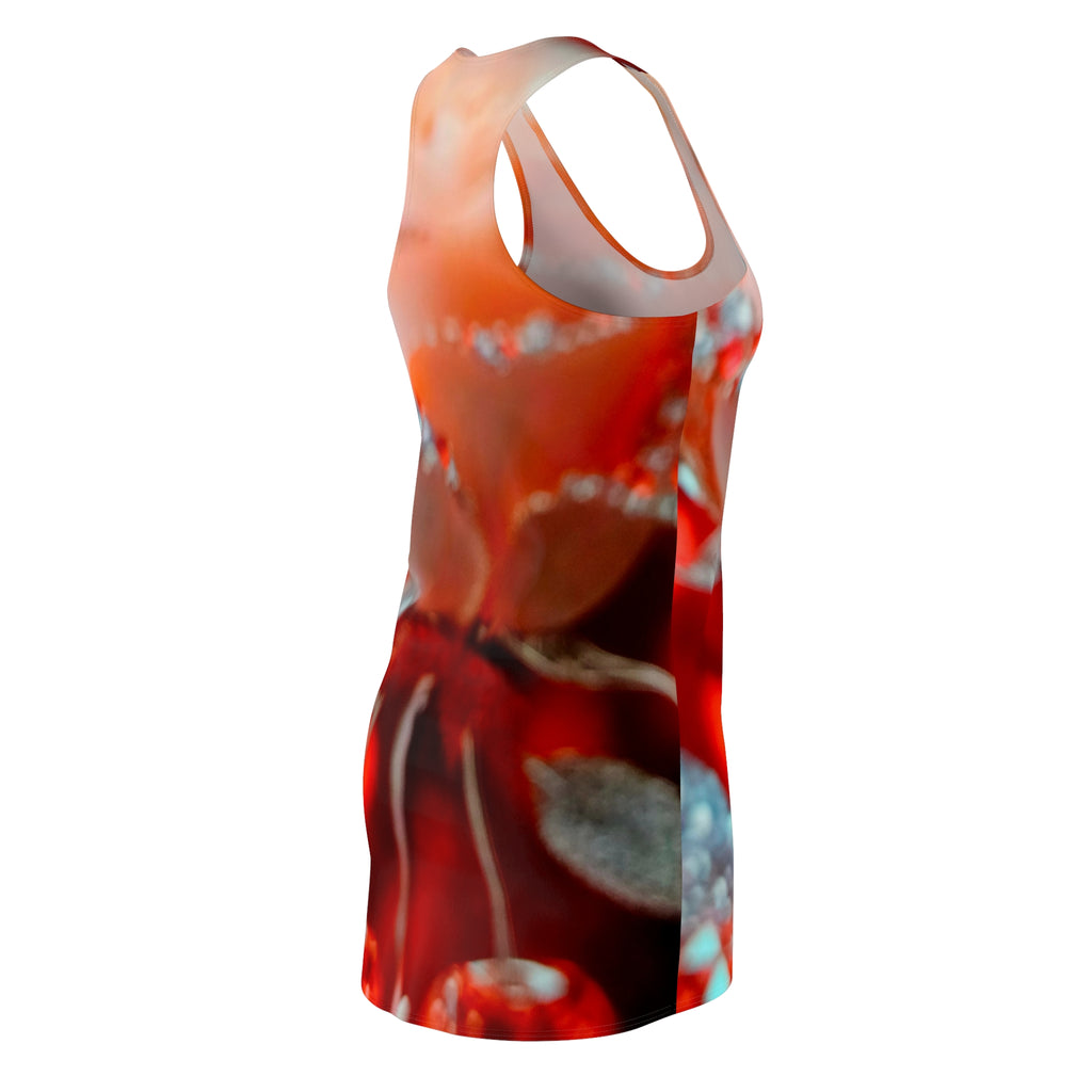 Red Floral Racerback Dress – Abstract Poppy Print All-Over