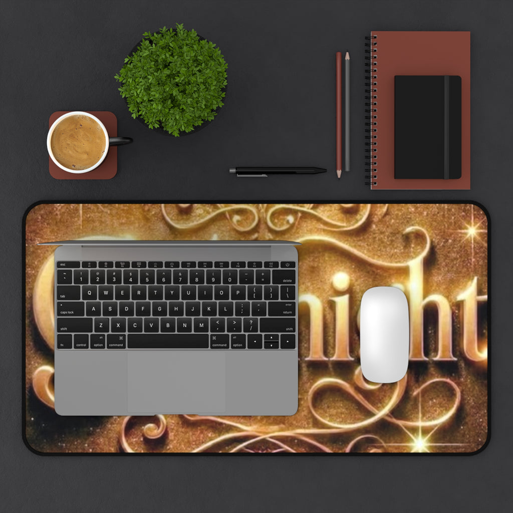 Goodnight Desk Mat — Decorative Gold Script Gaming/Office Desk Pad