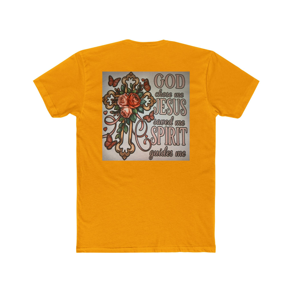 Christian Cross T-Shirt — "God Chose Me, Jesus Saved Me, Spirit Guides Me" Faith Tee