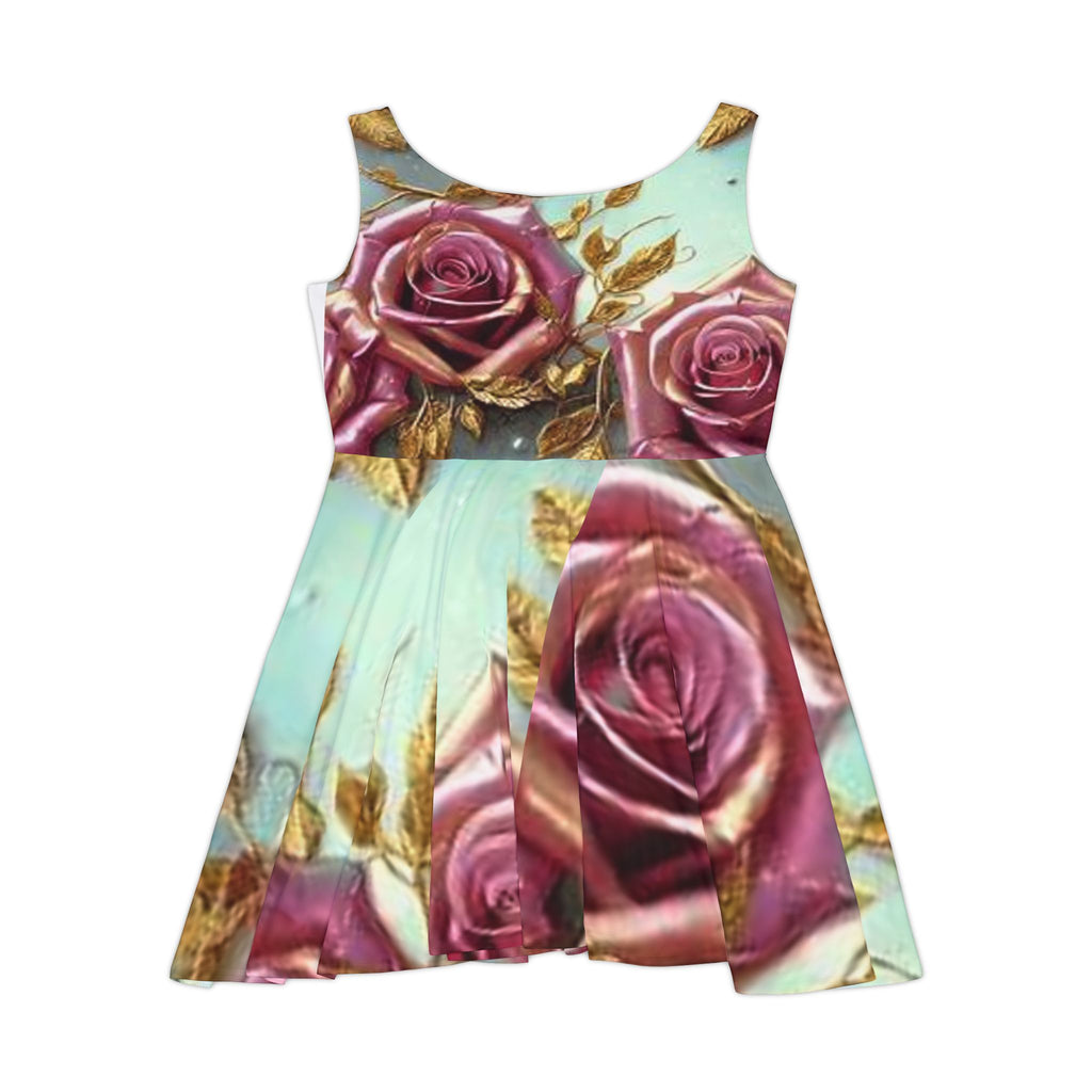 Rose Garden Skater Dress — Vintage Pink & Gold Floral AOP