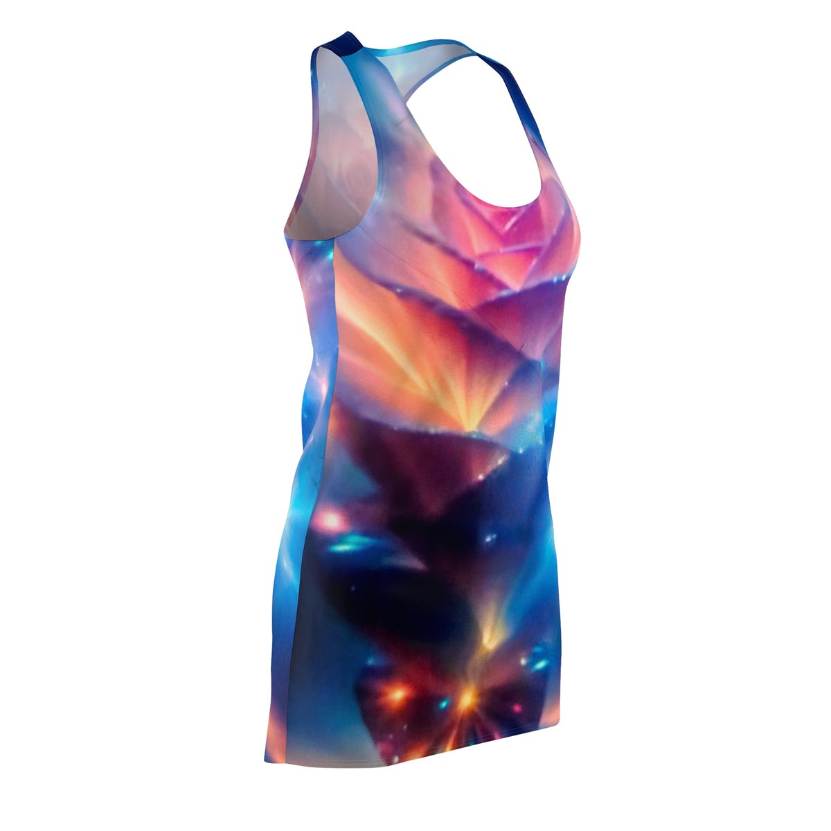 Galaxy Rose Racerback Dress — Vibrant Cosmic Floral AOP