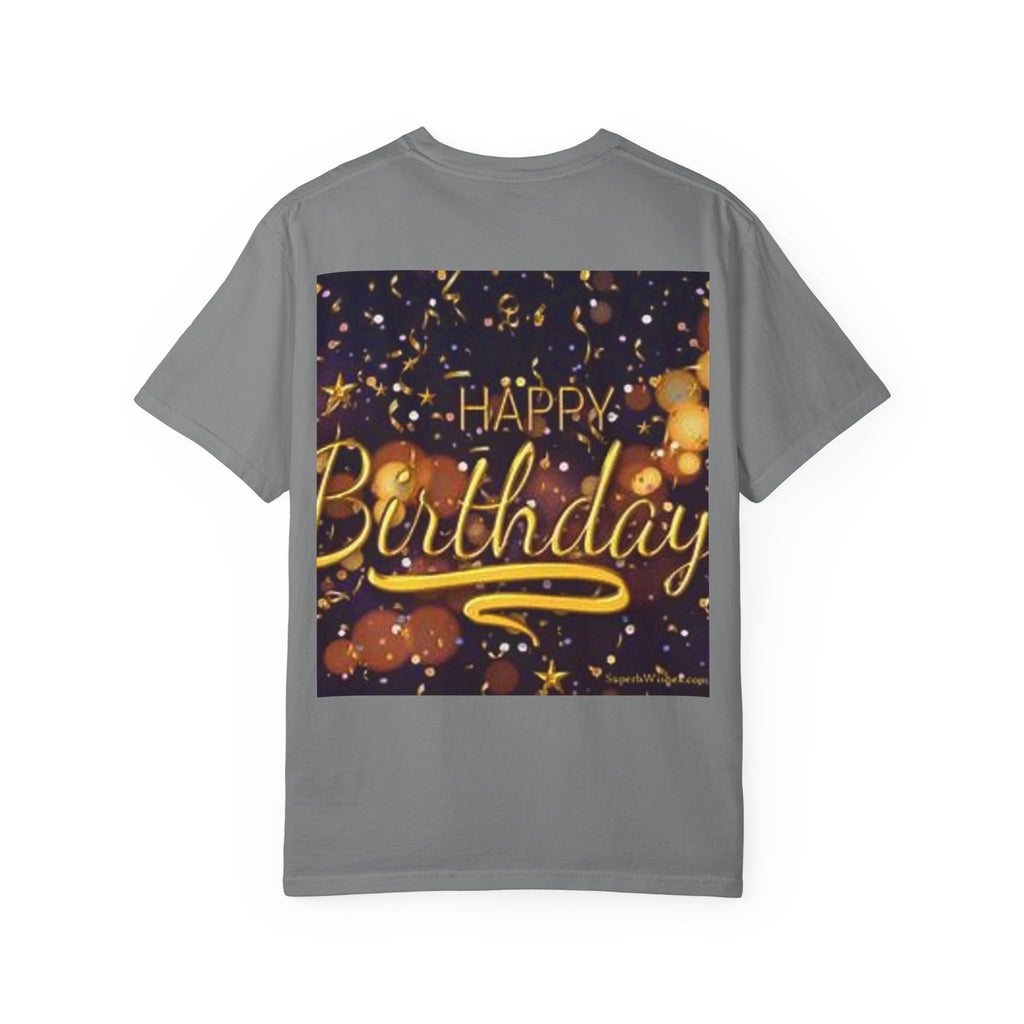 Birthday T-Shirt — Gold Confetti "Happy Birthday" Tee
