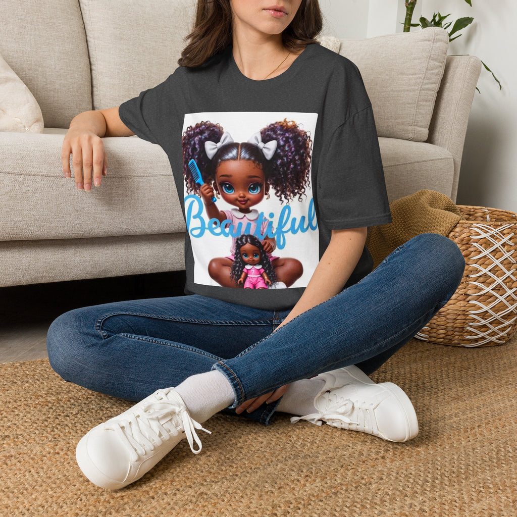 T-Shirt — "Beautiful" Cute Curly-Haired Doll Illustration Tee