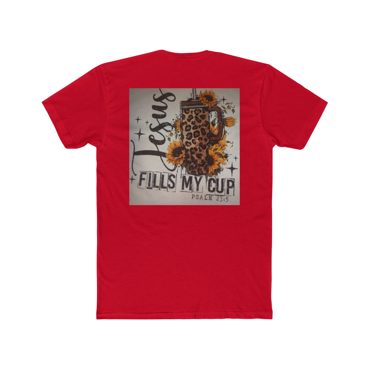 Christian Leopard Mug Graphic Tee — "Jesus Fills My Cup" Sunflower T-Shirt