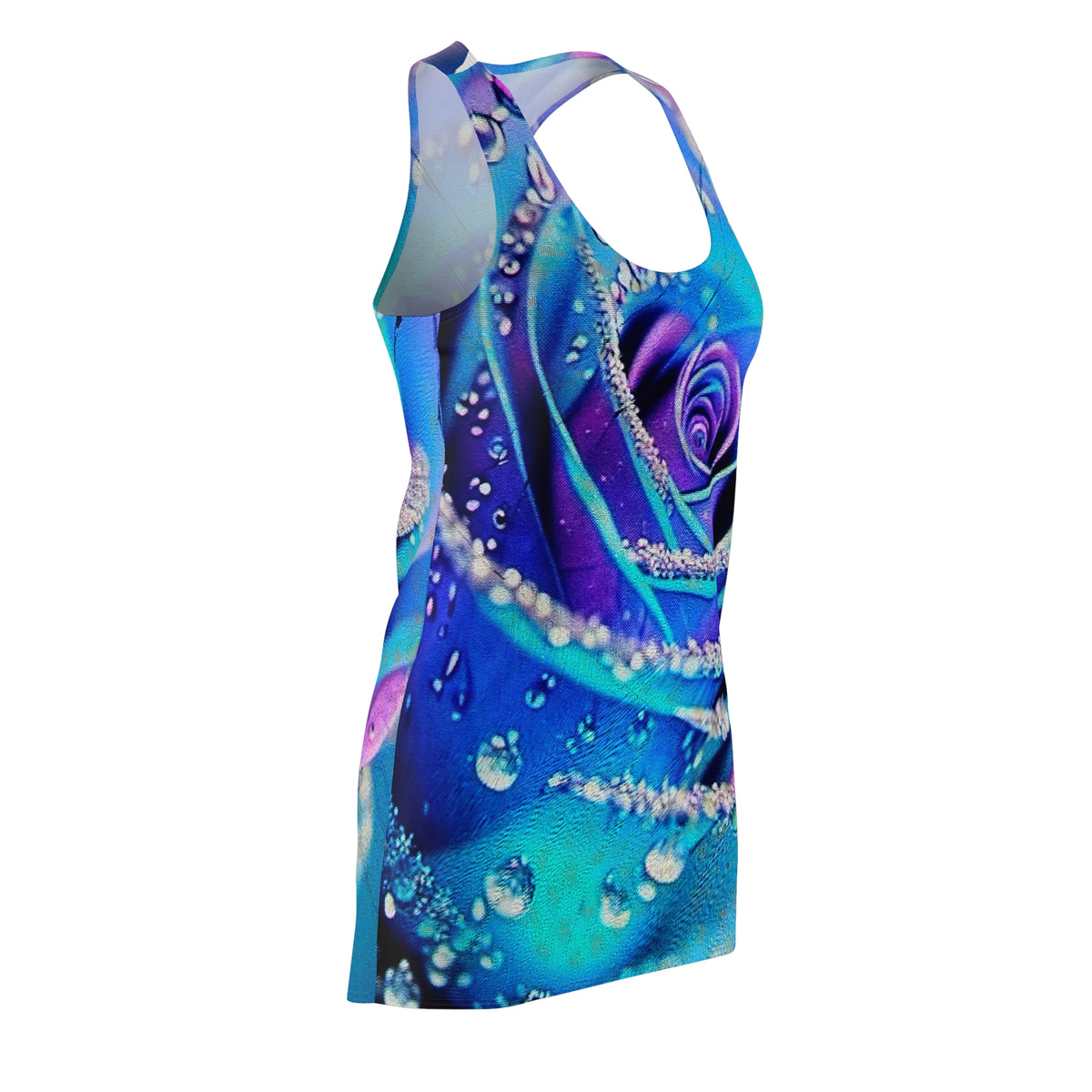 Blue Rose Racerback Dress — All-Over Print Floral Bodycon