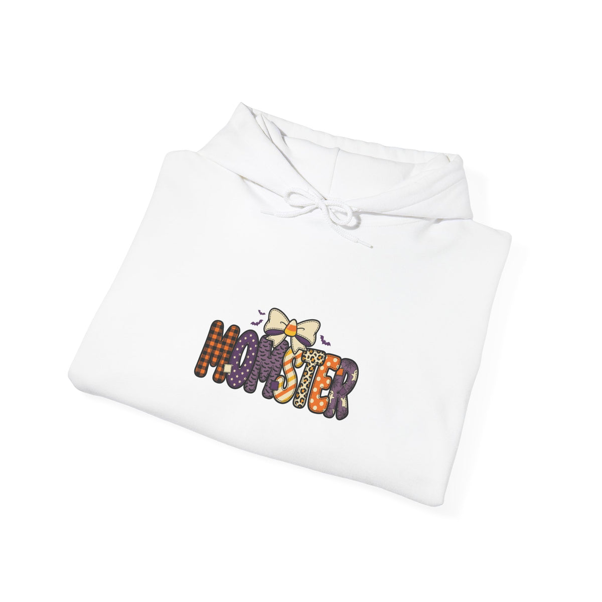 Momster Halloween Mom Hoodie | spooky lettering, bats, purple orange