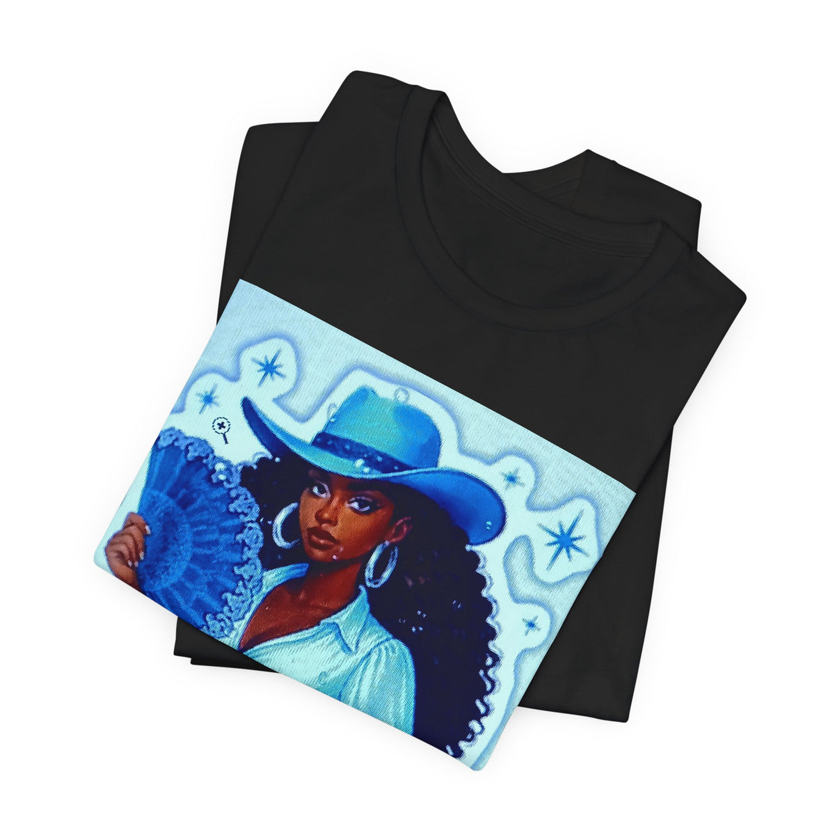Denim & Diamonds Graphic T‑Shirt — Retro Blue Cowgirl Design