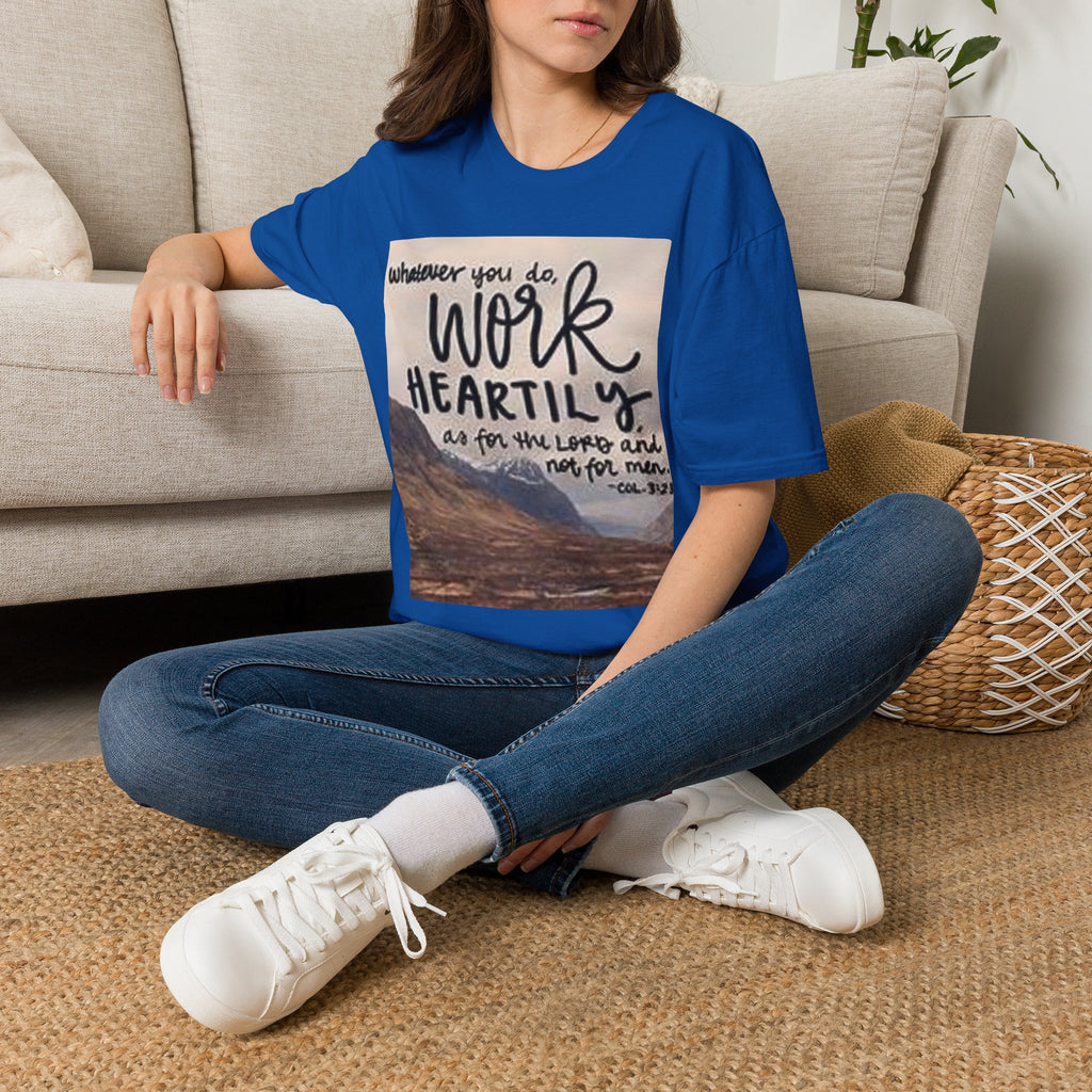 Work Heartily T-Shirt — Inspirational Christian Verse Tee (Colossians 3:23)