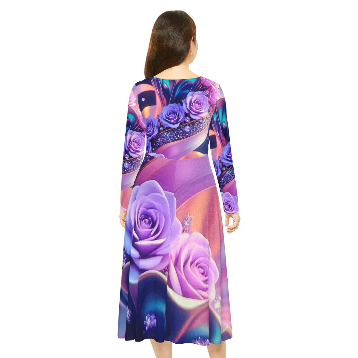Floral Lavender Rose Dance Dress — Women's Long Sleeve AOP