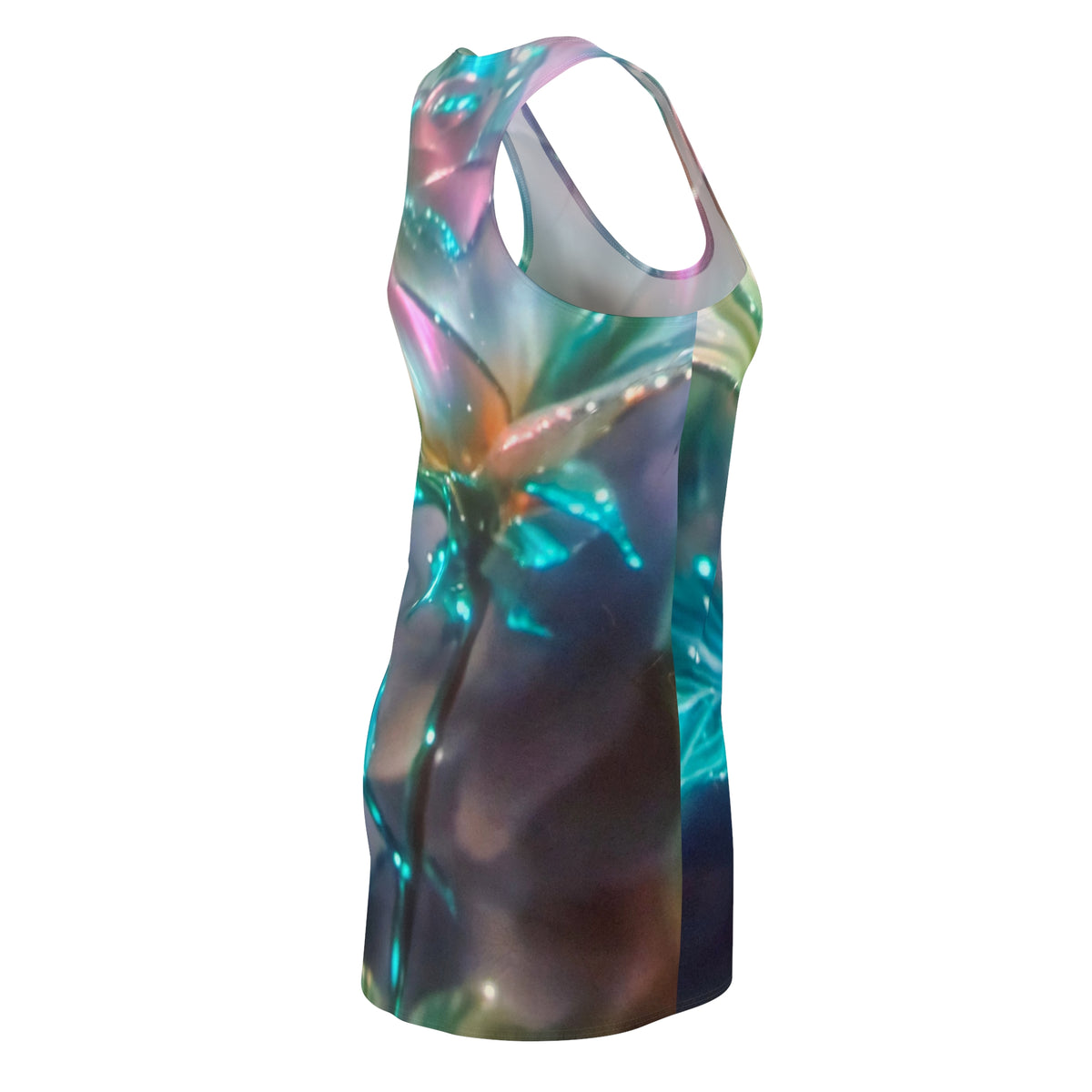 Floral Glow Racerback Dress — Iridescent Bloom All-Over Print