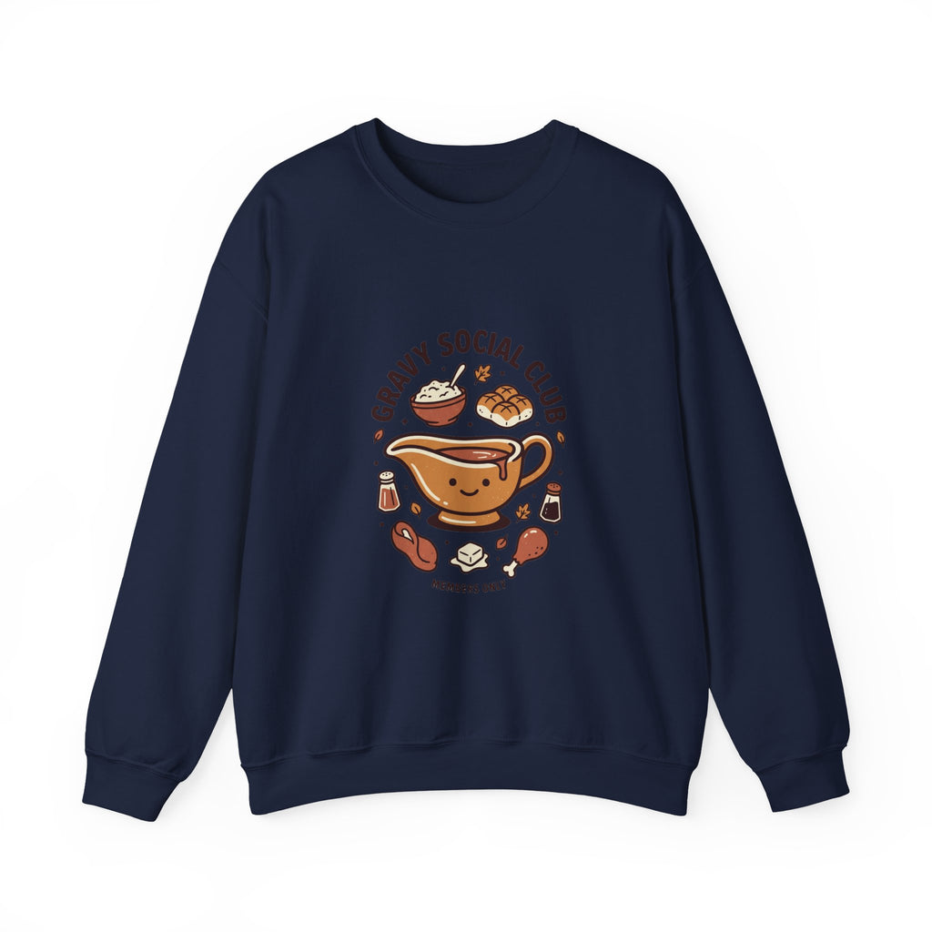Crewneck Sweatshirt — "Gravy Social Club" Cute Comfort Food Graphic
