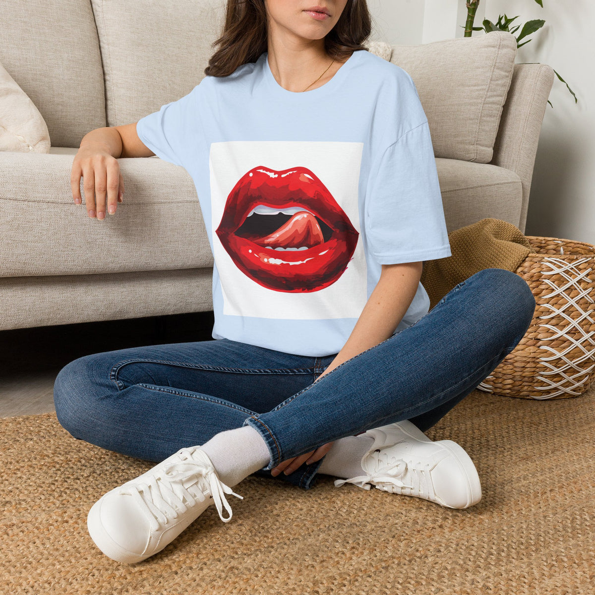 Graphic Tee — Glossy Red Lips Tongue-Out Design
