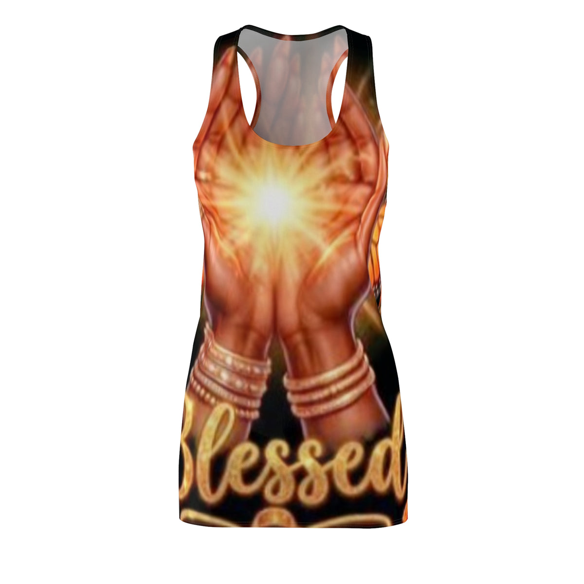 Blessed Hands Racerback Dress — Spiritual Prayer Sunburst AOP