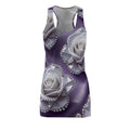 Purple Satin Rose Racerback Dress – White Pearl Floral Print