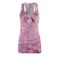 Pink Heart Lace Racerback Dress — Romantic Floral Bow AOP