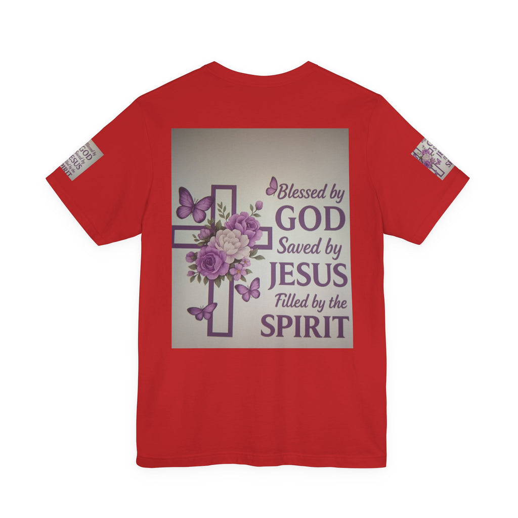 Blessed by God Christian T-Shirt — "Blessed by God, Saved by Jesus, Filled by the Spirit"