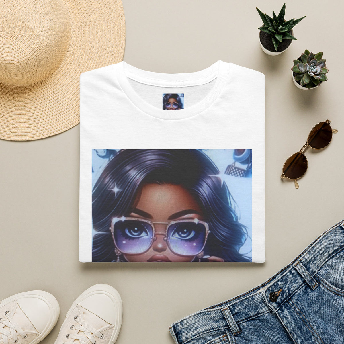 Afro Chic Graphic Tee — Girl with Sunglasses Illustration