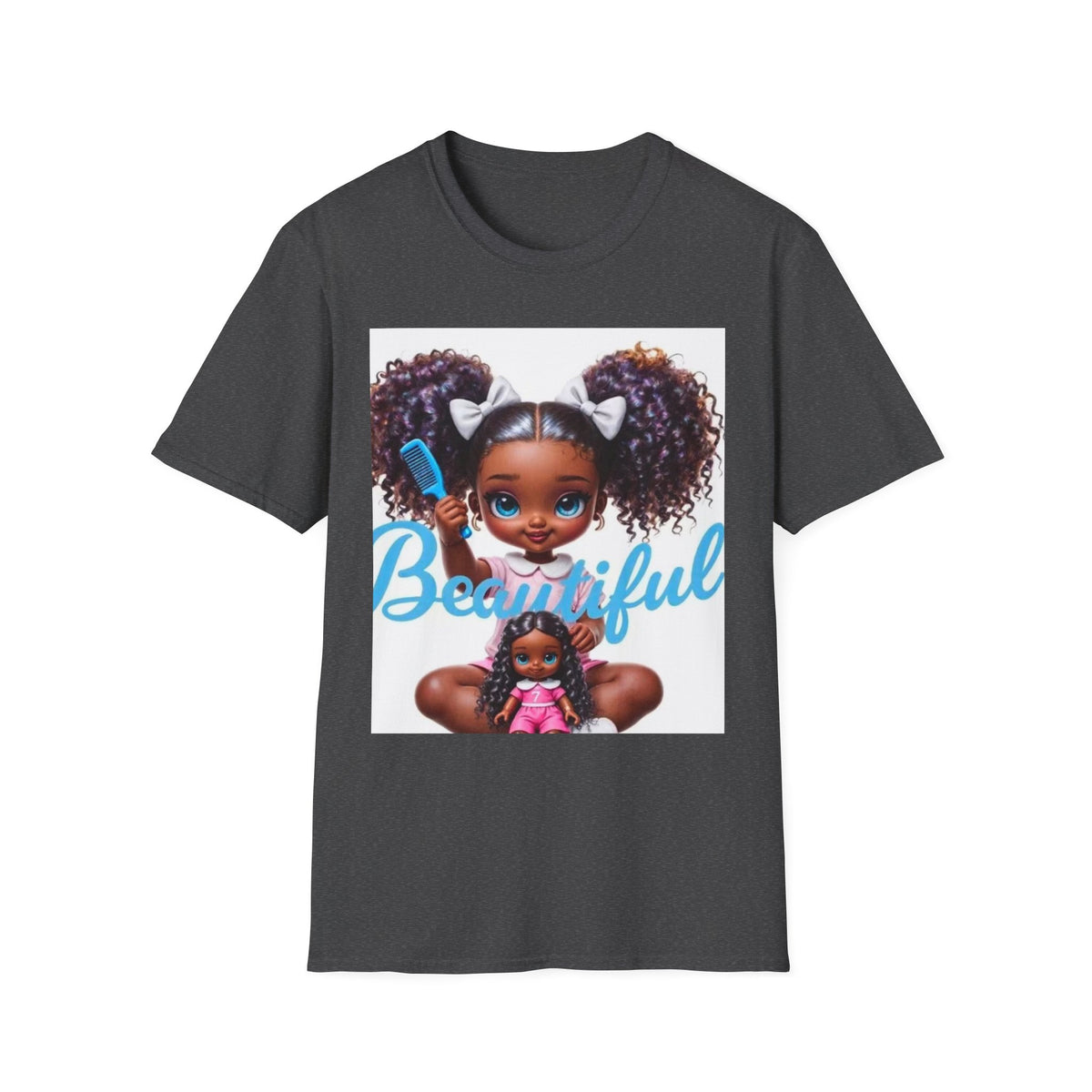 T-Shirt — "Beautiful" Cute Curly-Haired Doll Illustration Tee