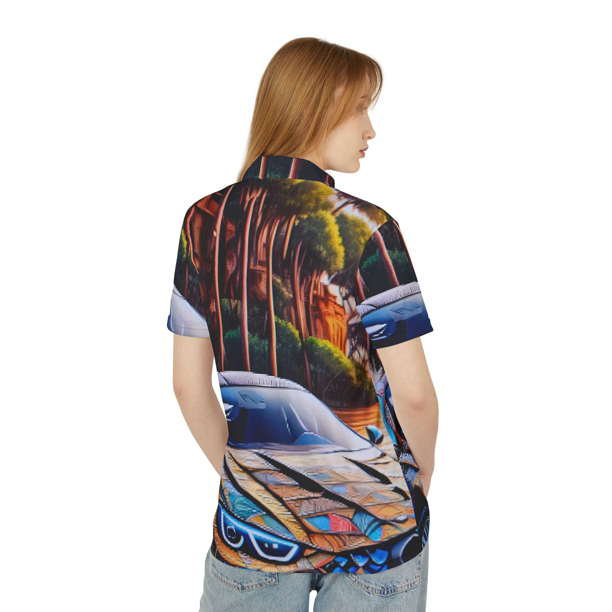 Car Graphic Polo Shirt — Sports Car Sunset All-Over Print